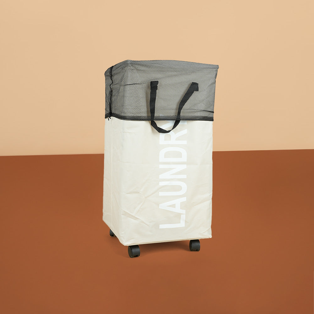 سلة غسيل قابلة للطي مع مقبض وعجلات، موديل: 3