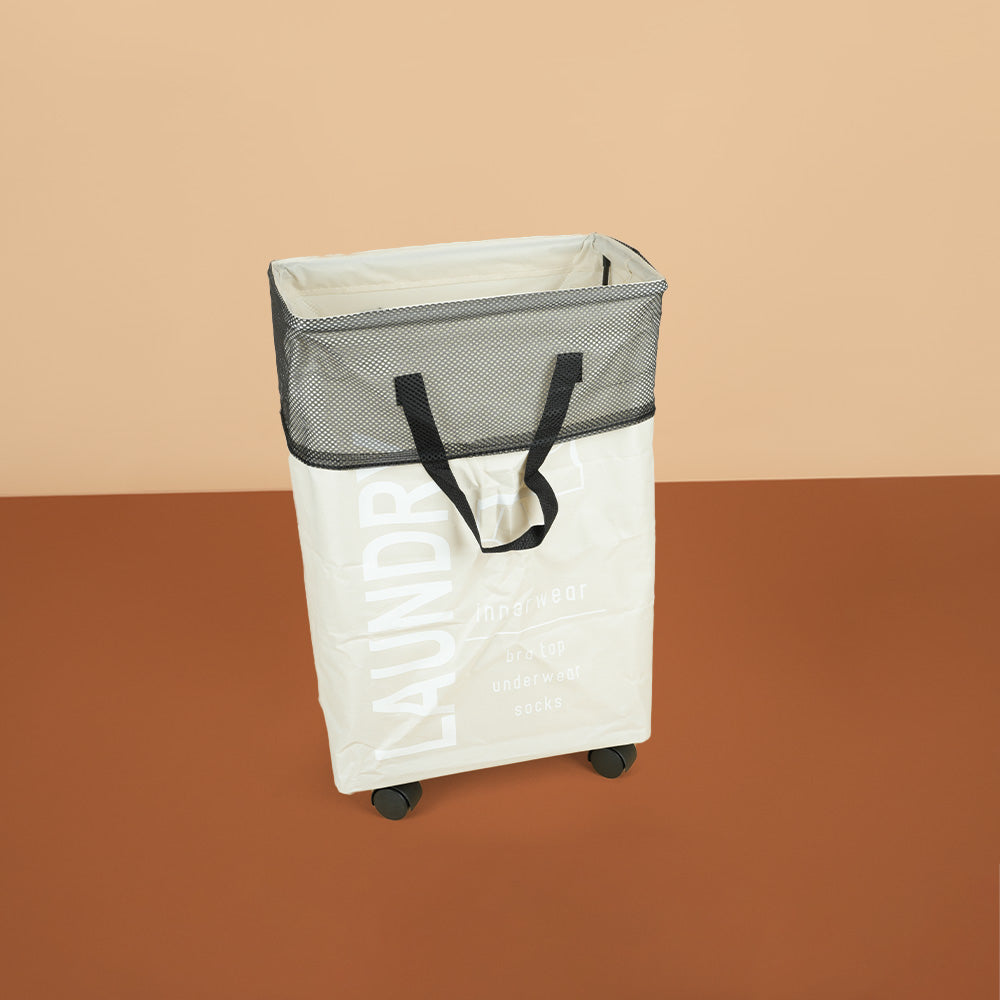 سلة غسيل قابلة للطي مع مقبض وعجلات، موديل: 5