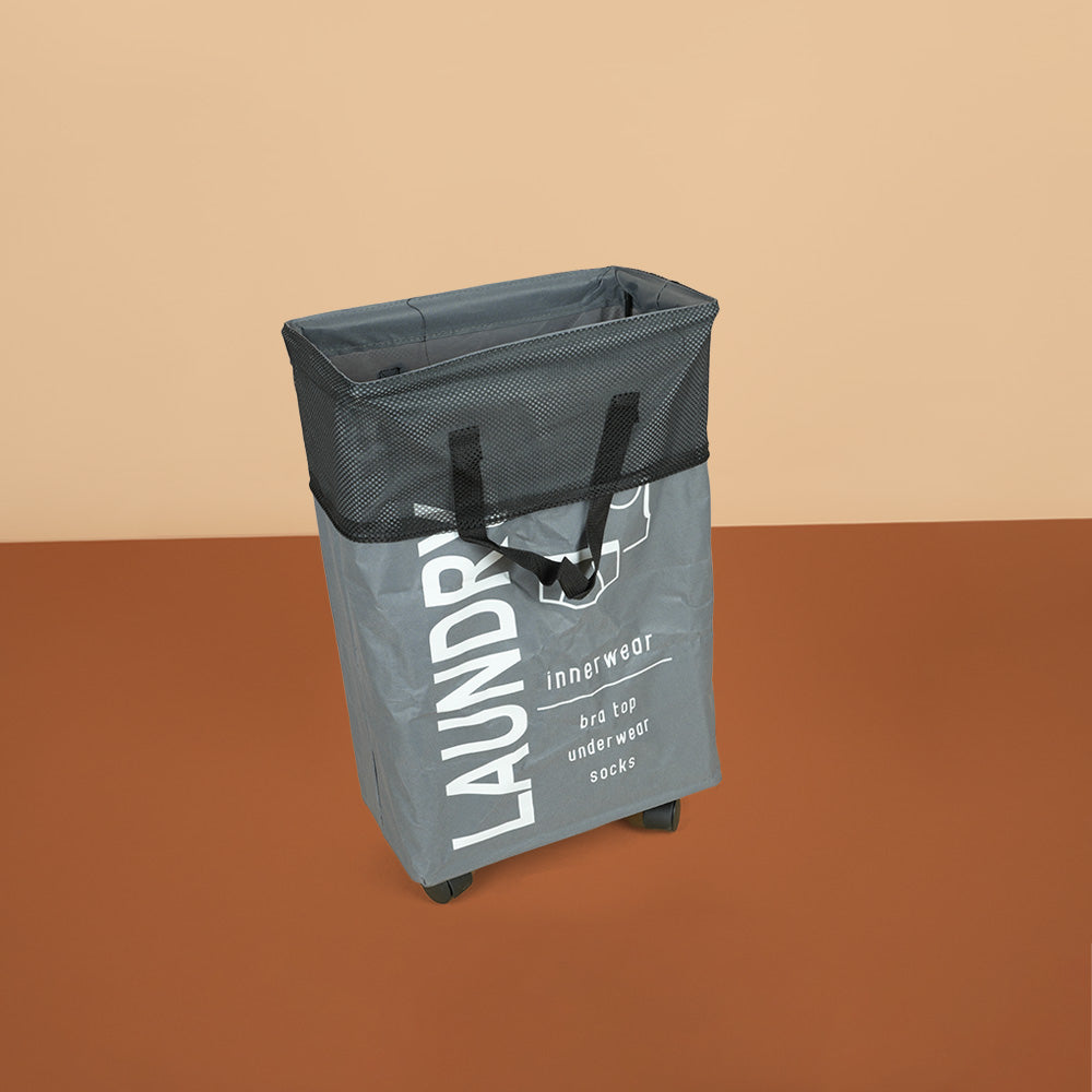 سلة غسيل قابلة للطي مع مقبض وعجلات، موديل: 5