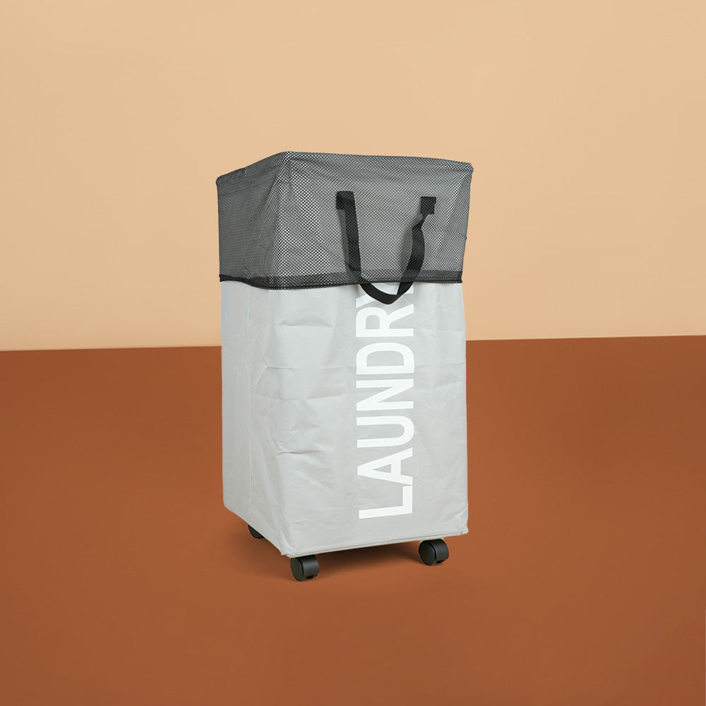 سلة غسيل قابلة للطي مع مقبض وعجلات، موديل: 3