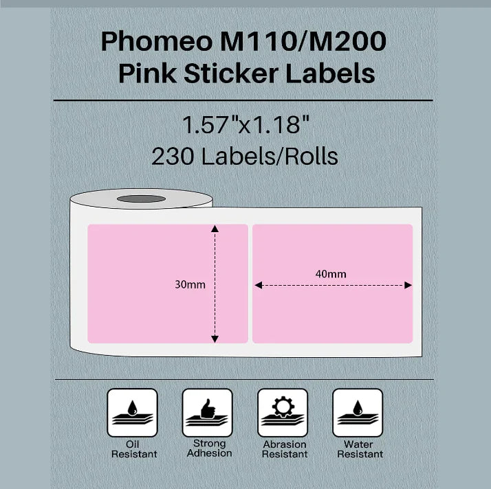 ‏ملصقات طابعة Phomemo 40x30mm / 230Pcs مربع / ازرق