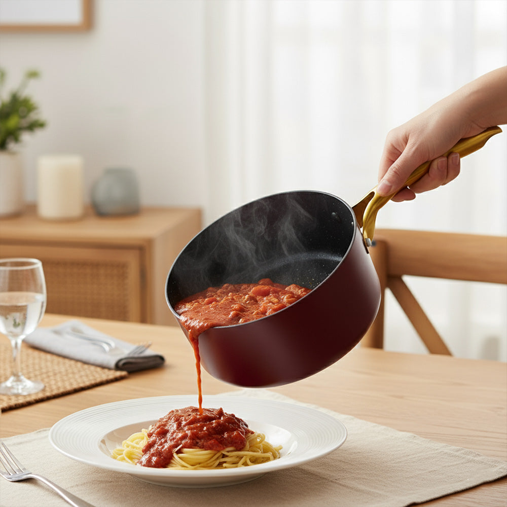 قدر طهي غير لاصق مقاس 18/20 سم - اللون: عنابي