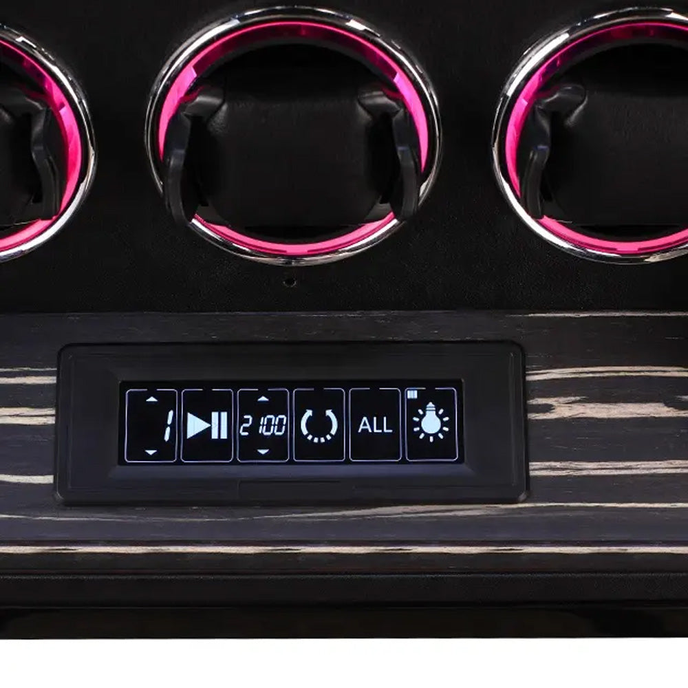 علبة لف ساعات فاخرة متعددة بسعة عرض LED وشاشة لمس LCD – بتشطيب خشبي أسود