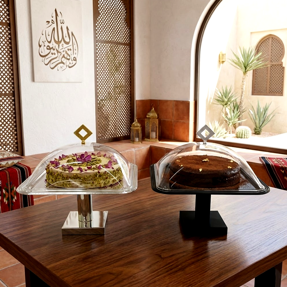 طبق تقديم كيك بغطاء وسط