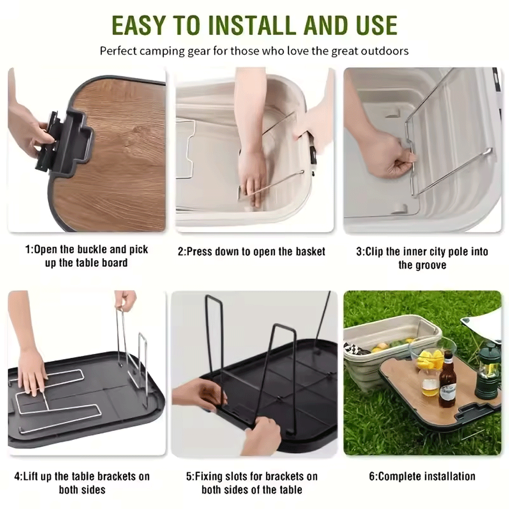 سلة قابلة للطي مع طاولة خشبية متعدد الاستخدام