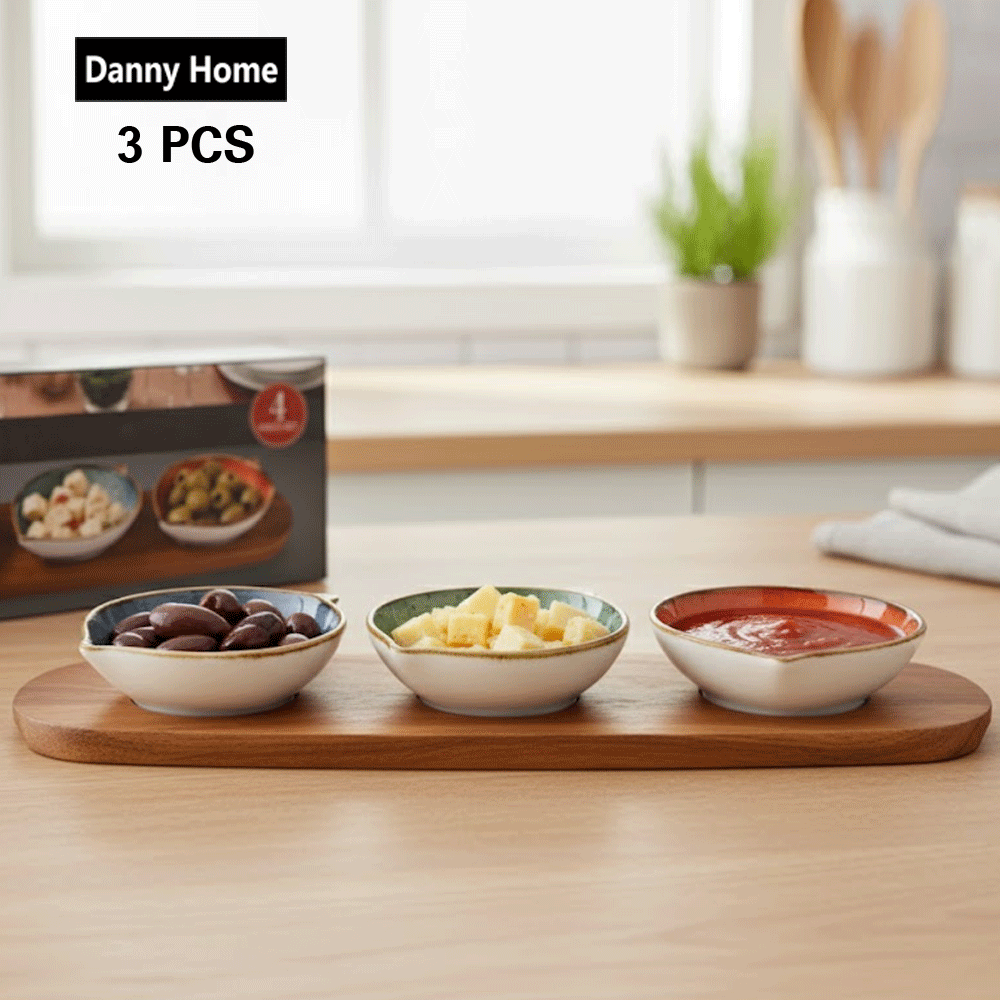 لوح خشبي من خشب الأكاسيا مع 3 أطباق
