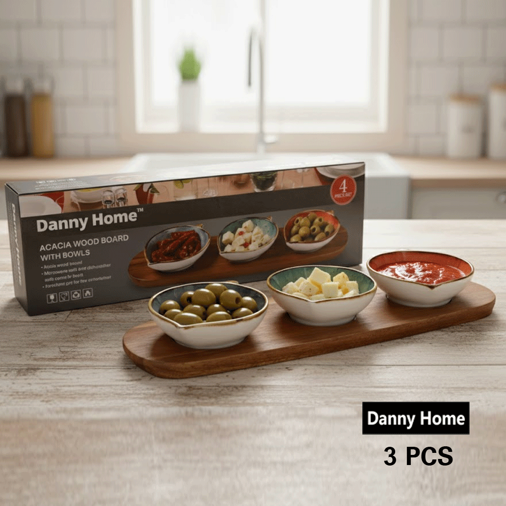لوح خشبي من خشب الأكاسيا مع 3 أطباق