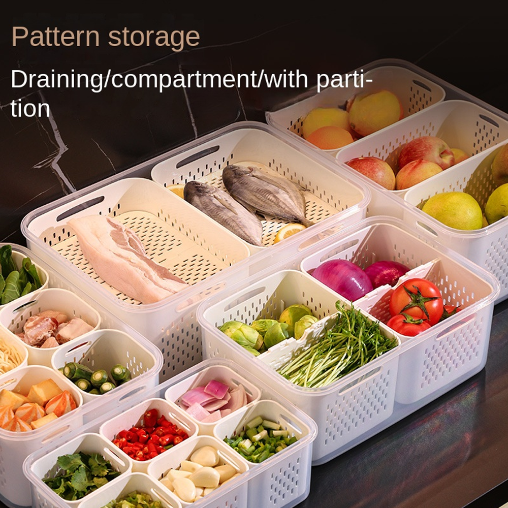 علبة حفظ وتنظيم الخضار مع سلة تصريف