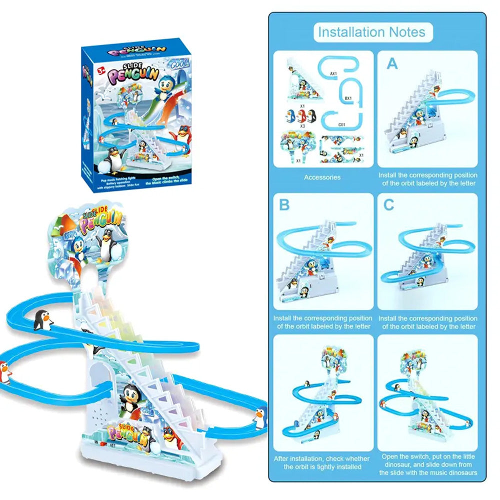 لعبة انزلاق البطريق مع الأضواء والموسيقى