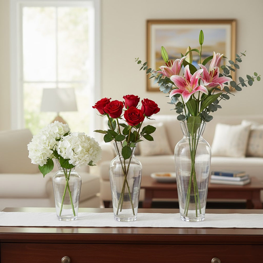 مزهرية زجاجية شفافة - تصميم أنيق لديكور المنزل