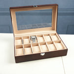 صندوق عرض ساعات من جلد التمساح مع غطاء زجاجي - 12 فتحة