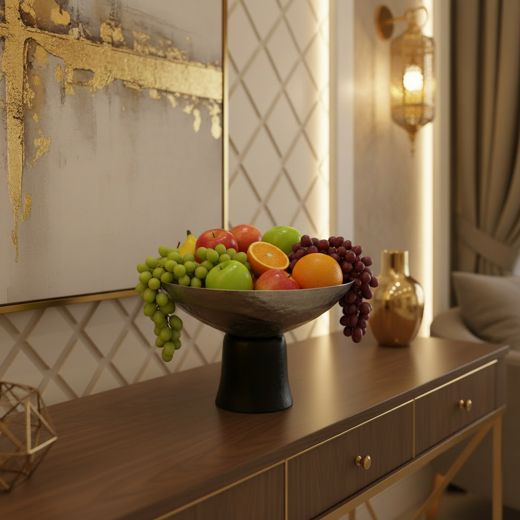 وعاء بقاعدة خشبية - وسط