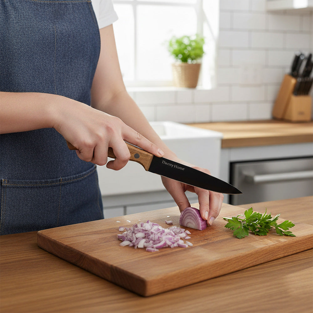 سكين متعدد الاستخدامات من الفولاذ المقاوم للصدأ باللون الأسود 22 سم