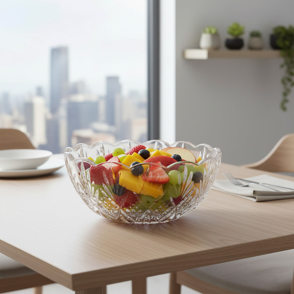 وعاء زجاجي محزز برسومات