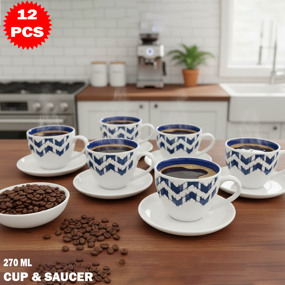 طقم فناجين مع صحون 12 قطعة 270 مل