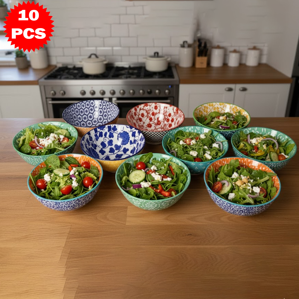 طقم أطباق تقديم ملونة – 10 قطع