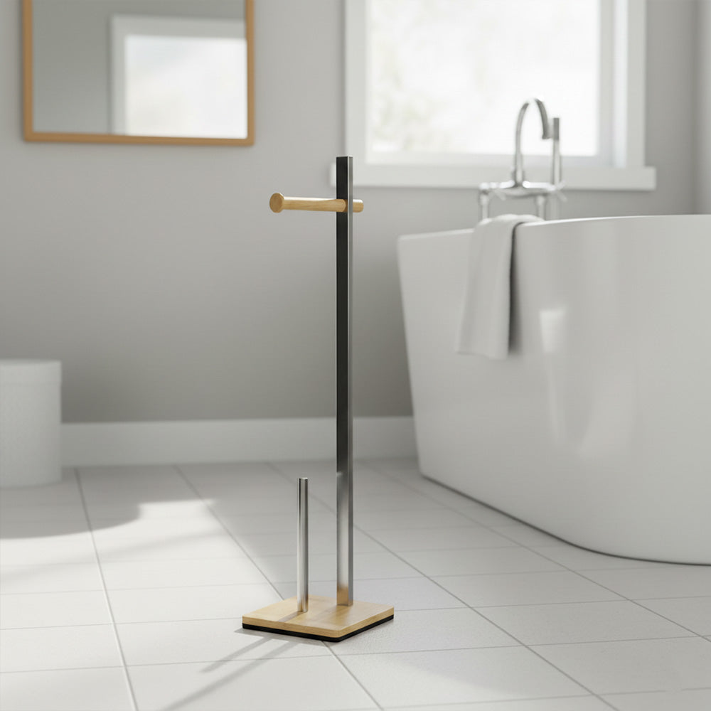 حامل ورق تواليت عصري من الخيزران والمعادن