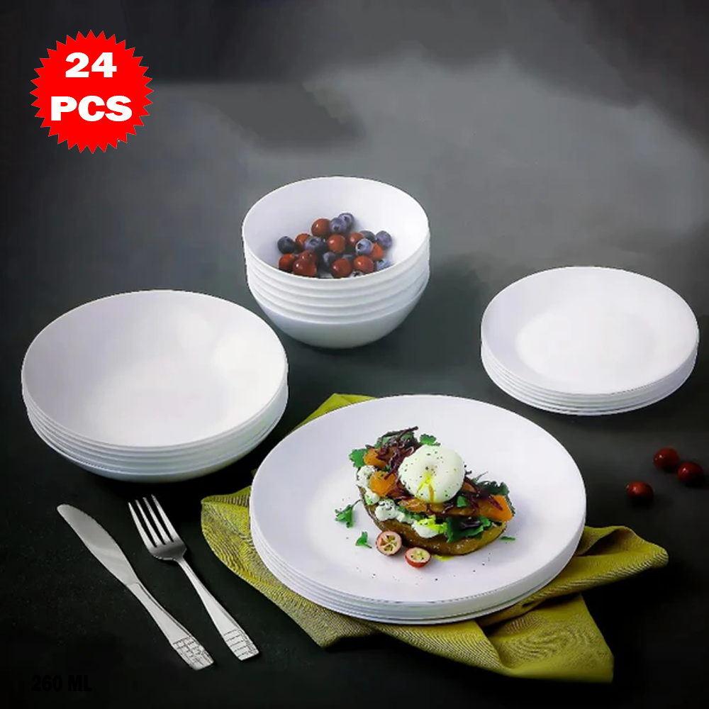طقم عشاء أبيض أنيق ٢٤ قطعة