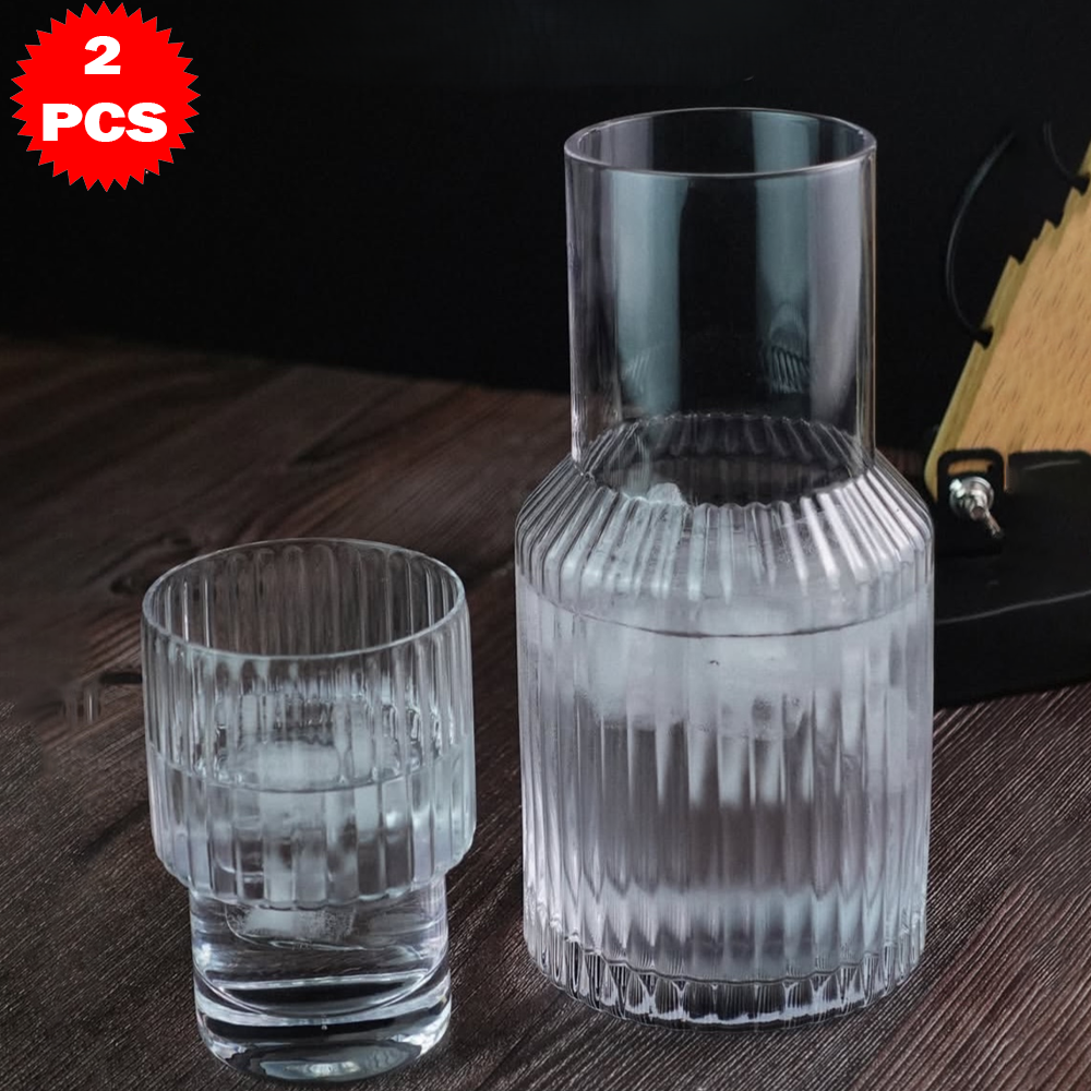 طقم قارورة وكوب زجاجي من 2 قطعة