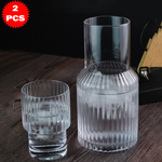 طقم قارورة وكوب زجاجي محزز