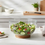 وعاء زجاجي مع صينية خشبية