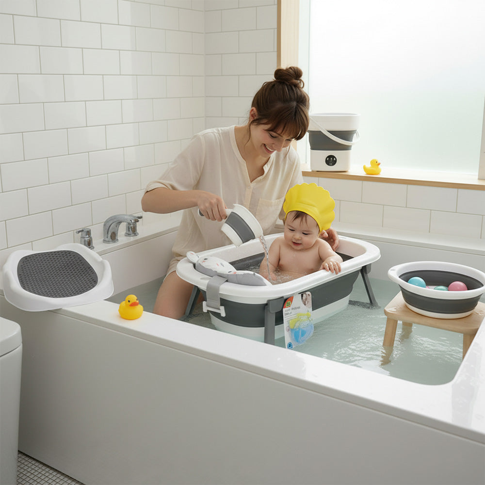 مجموعة حوض استحمام قابل للطي للأطفال - مجموعة استحمام ذكية 10 في 1
