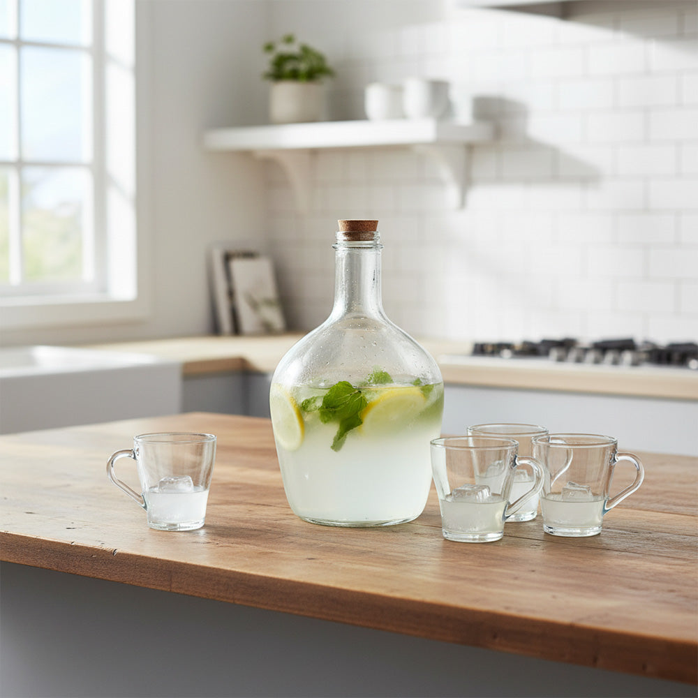 مرطبان عصير زجاجي مع 4 أكواب - 5 قطع