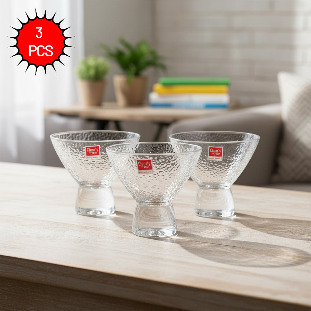 طقم أوعية حلوى زجاجية مكون من 3 قطع، سعة 225 مل