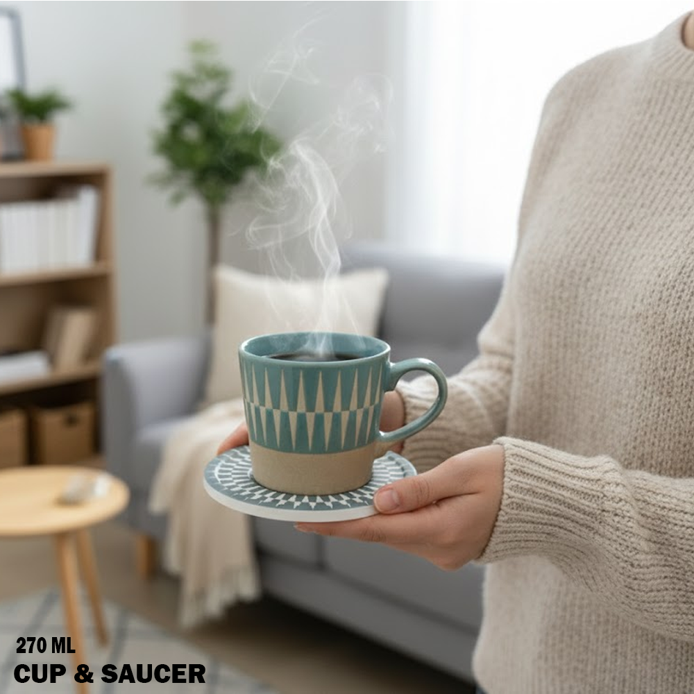 طقم فناجين سيراميك مع صحون 270 مل