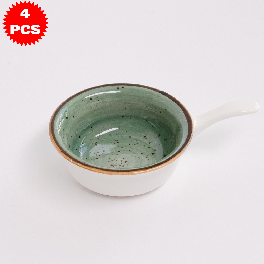 طقم تقديم سيراميك مع قاعدة خشب بامبو – 4 قطع