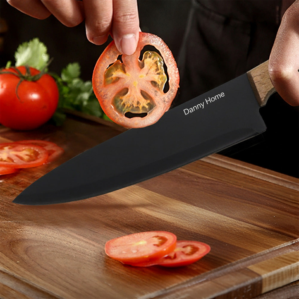 سكين طاهي من الفولاذ المقاوم للصدأ باللون الأسود 33 سم