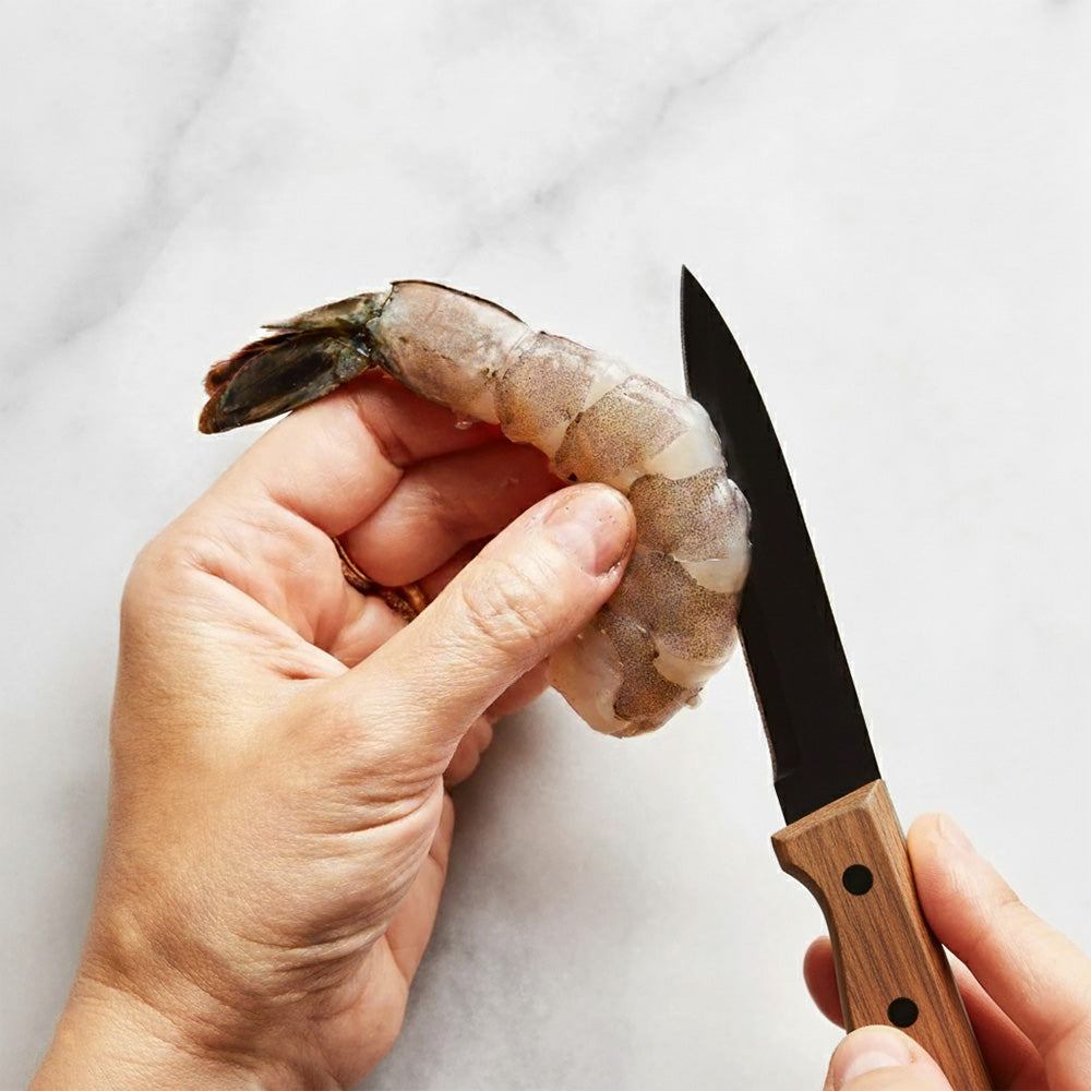 سكين تقشير من الفولاذ المقاوم للصدأ باللون الأسود بمقبض خشبي، 19 سم