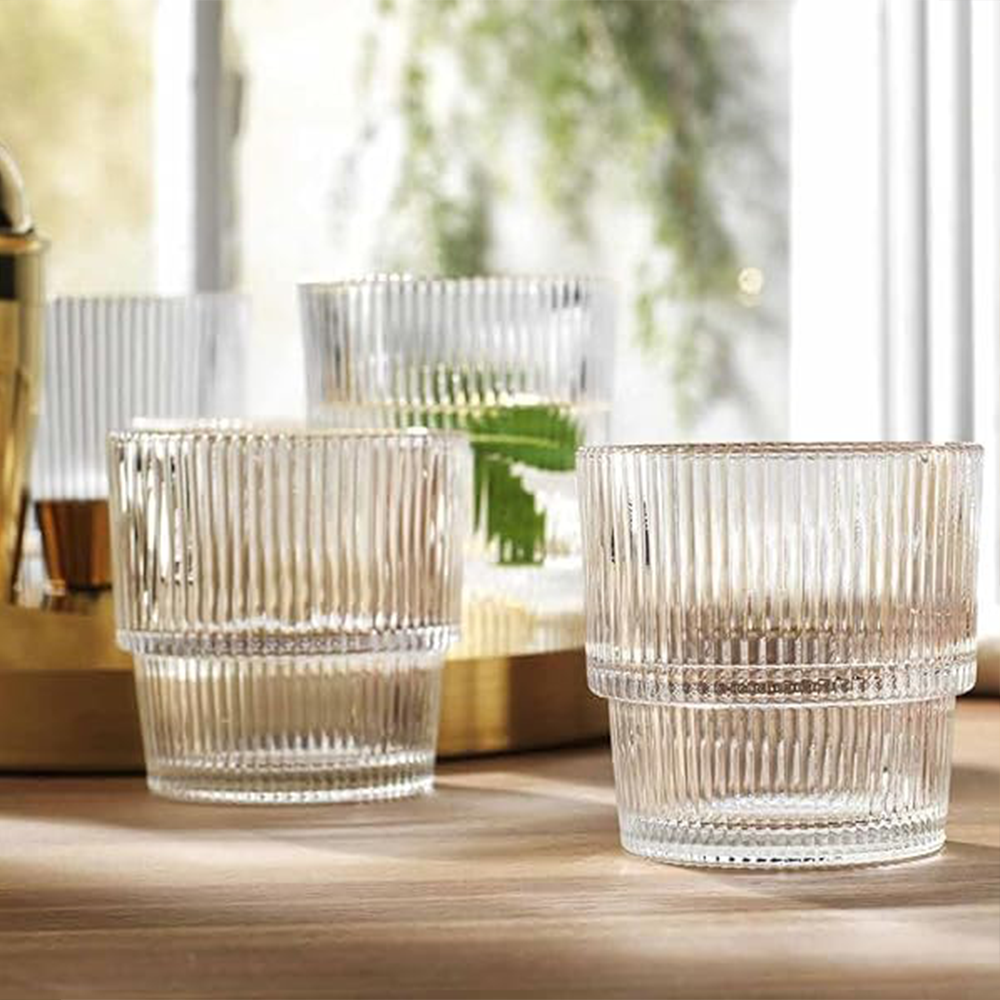 طقم أكواب زجاجية منقوشة فاخرة 6 قطع (333 مل)