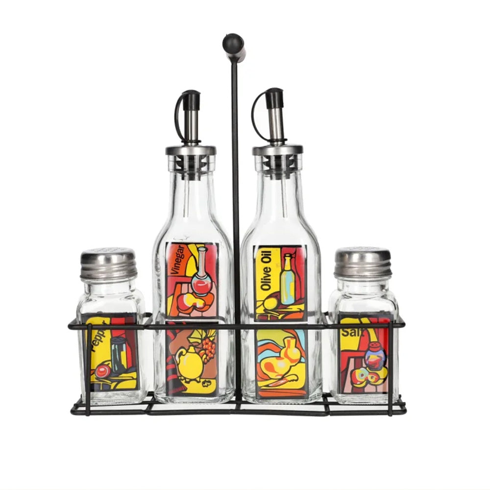 حامل موزع الزيت والخل والملح والفلفل 5 قطع