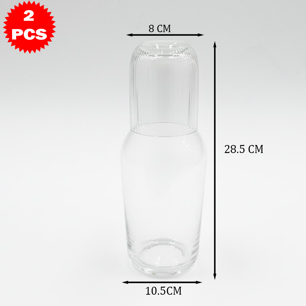 طقم قارورة وكوب زجاجي شفاف من 2 قطعة