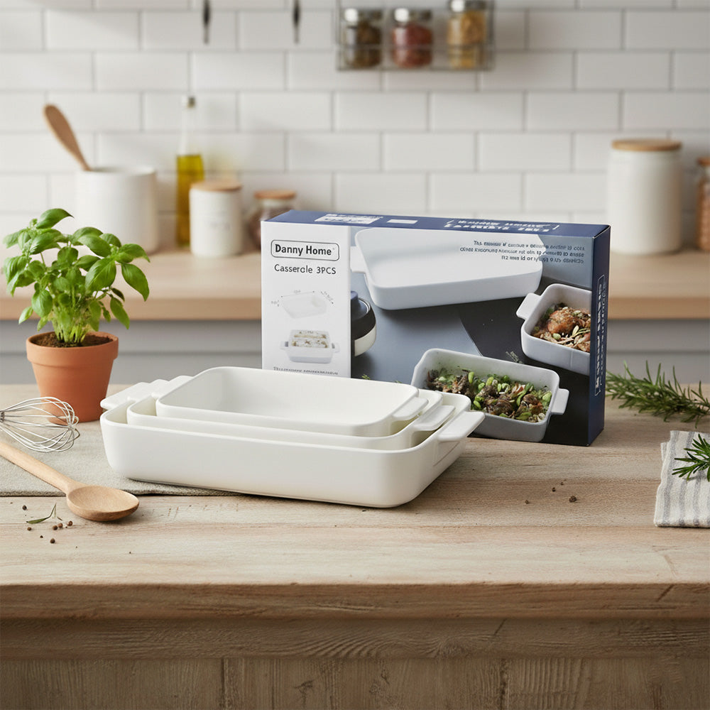 طقم صواني سيراميك مستطيل الشكل مكون من 3 قطع