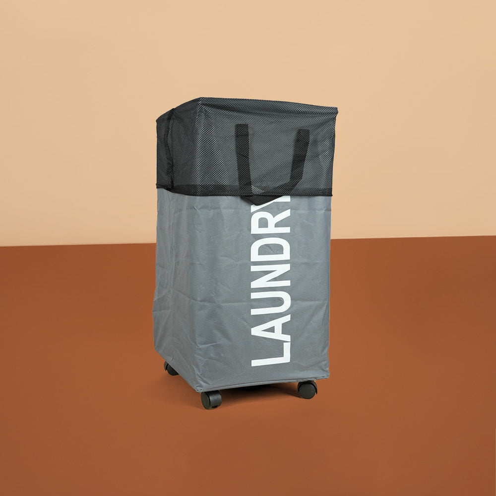 سلة غسيل قابلة للطي مع مقبض وعجلات، موديل: 3