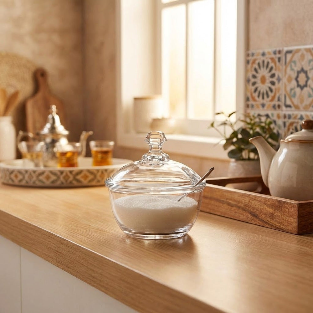 وعاء سكر مع ملعقة - 12 سم