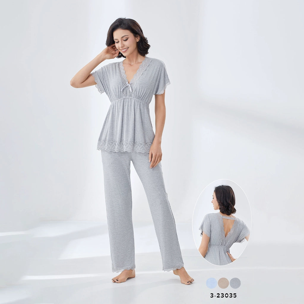بيجامة نسائي مزمومة الخصر