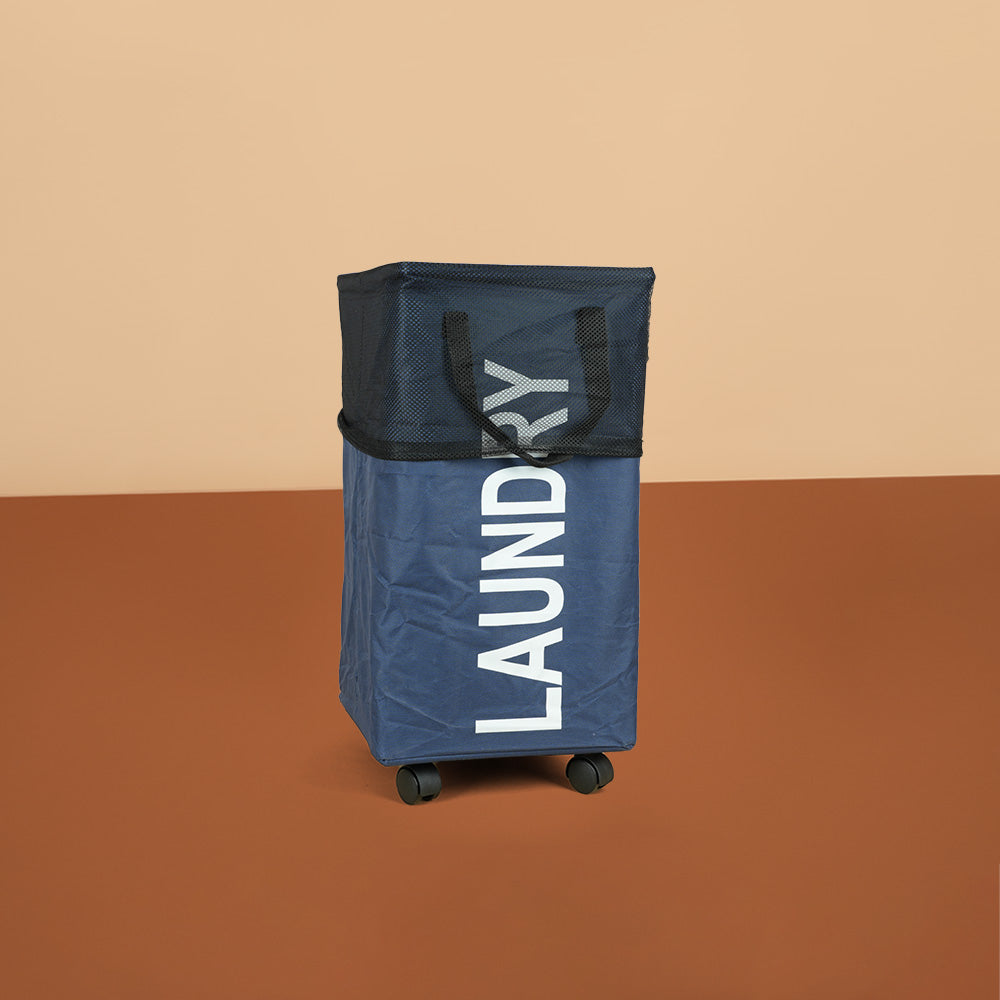 سلة غسيل قابلة للطي مع مقبض وعجلات، موديل: 3