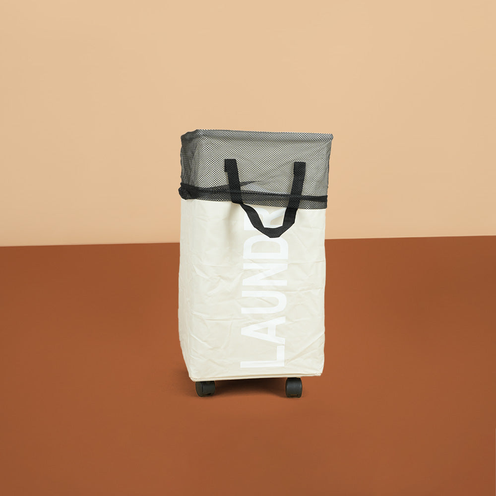 سلة غسيل قابلة للطي مع مقبض وعجلات، موديل: 3