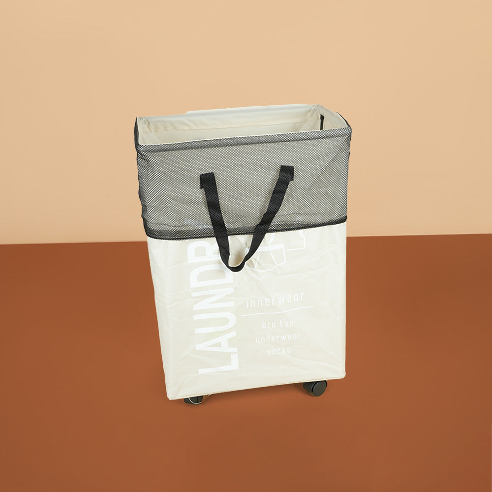 سلة غسيل قابلة للطي مع مقبض وعجلات، موديل: 5