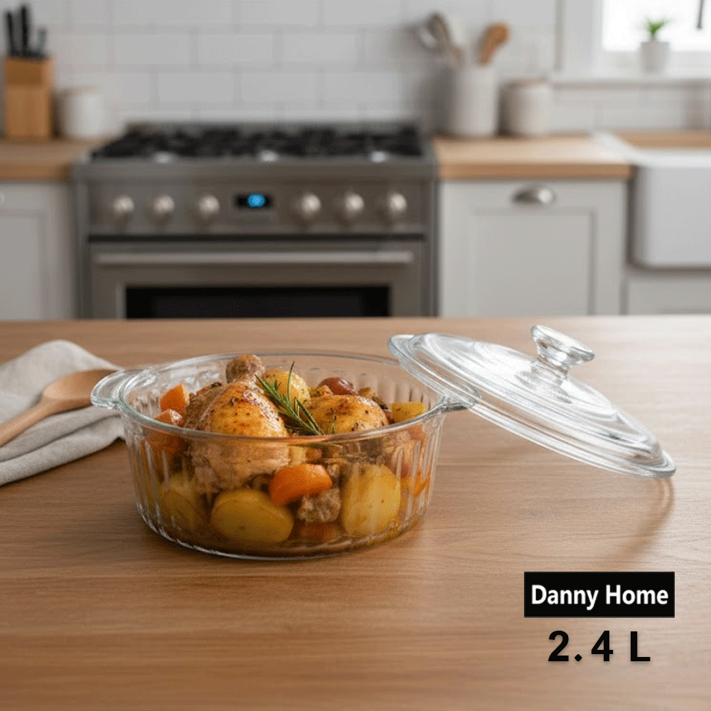 قدر خزفي من زجاج البورسليكات سعة 2.4 لتر