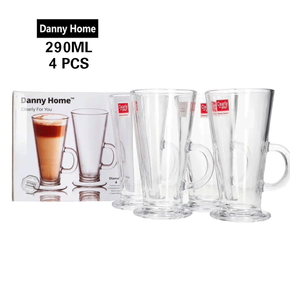 طقم أكواب لاتيه زجاجي 4 قطع 290 مل