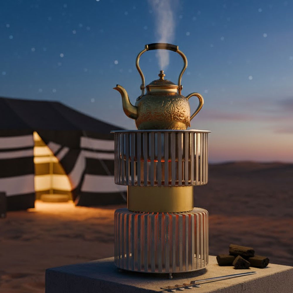 دوة و شواية فحم معدنية بإطار ذهبي