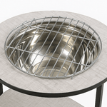 طاولة خشب وعدة شواء معدنية