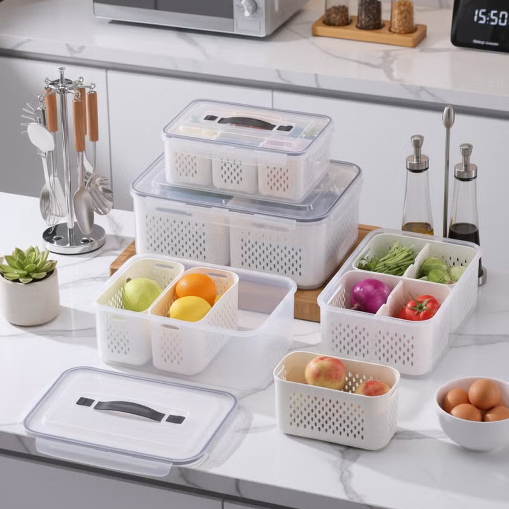 علبة حفظ وتنظيم الخضار مع سلة تصريف