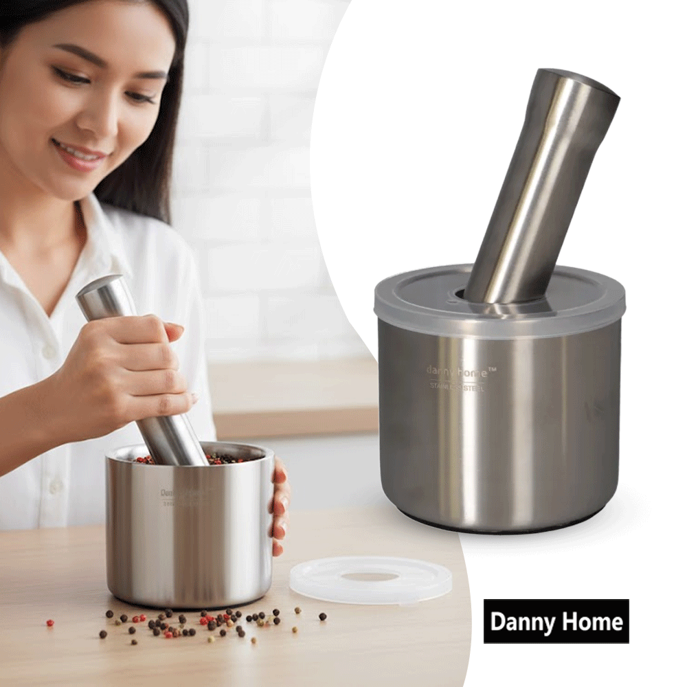 مجموعة هاون ومدقة توابل مع غطاء