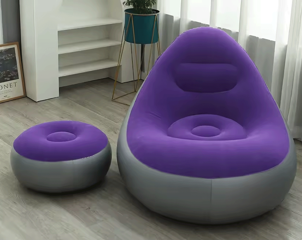 كرسي استرخاء قابل للنفخ اليدوي مع وسادة قدم