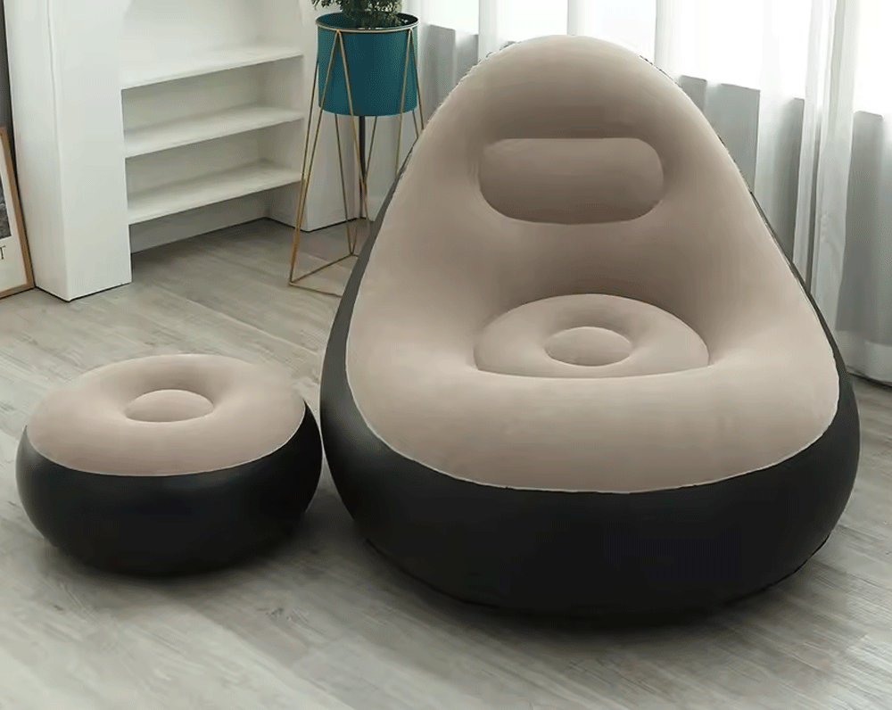 كرسي استرخاء قابل للنفخ اليدوي مع وسادة قدم